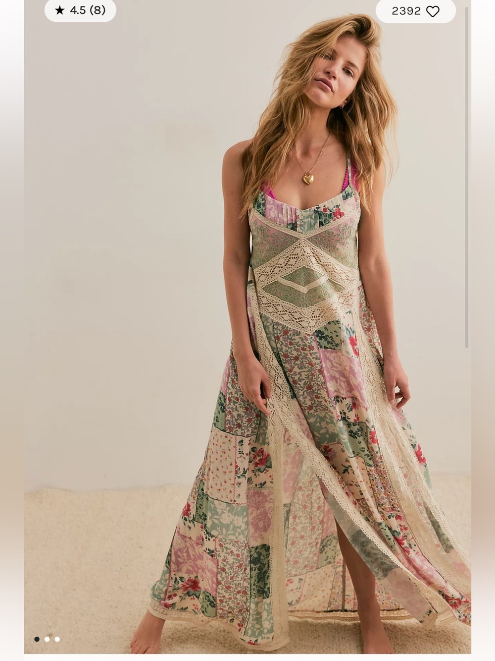 Free People Patch Things Up Patchwork Printed Crochet Maxi Dress L